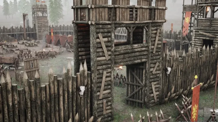 Medieval Wooden Fort - Military War Camp - Palisade Wall Fence - Bandit camp