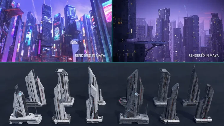 Scifi Cyberpunk Futuristic building Bundle
