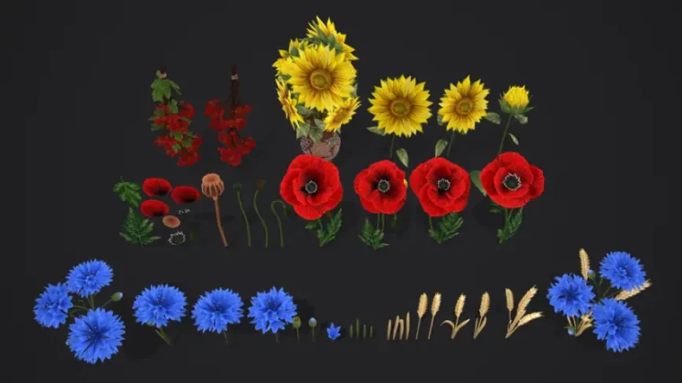 Stylized Handpainted Wildflowers Pack: Low-poly 3D Model