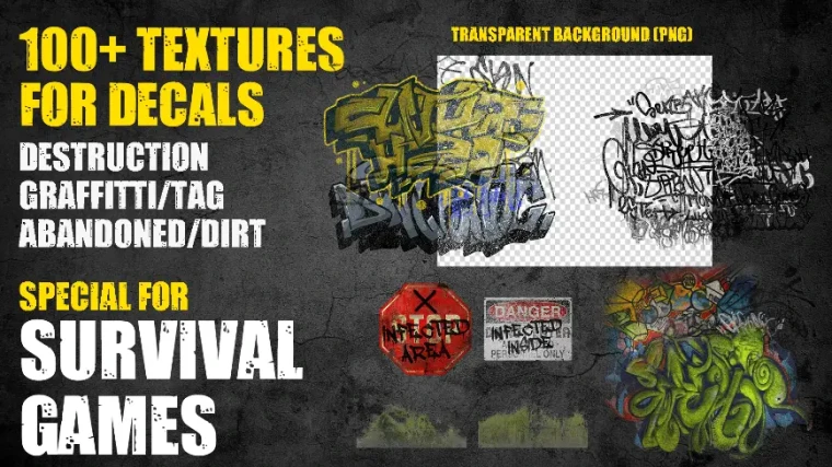 SURVIVAL GAME GRAFFITTI AND DIRT TEXTURE SET