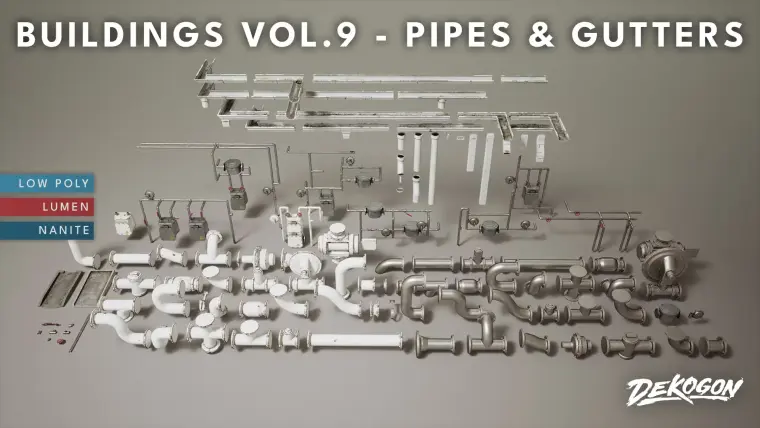 Buildings VOL.9 - Modular Pipes & Gutters (Nanite & Low Poly)
