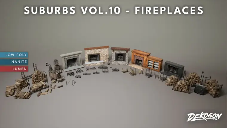 Suburbs VOL.10 - Fireplaces (Nanite and Low Poly)