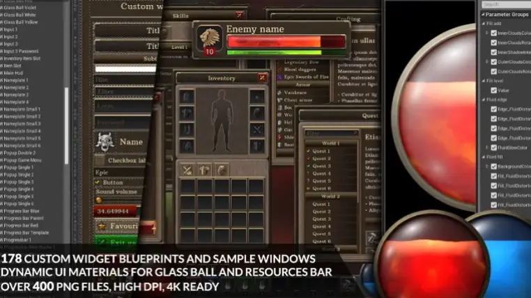 4k Full Fantasy GUI / UI + over 400 png + 178 widget blueprints