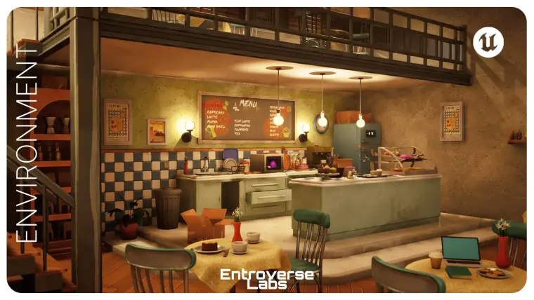 Stylized New York Cafe – Coffee Shop Interior Modular Environment