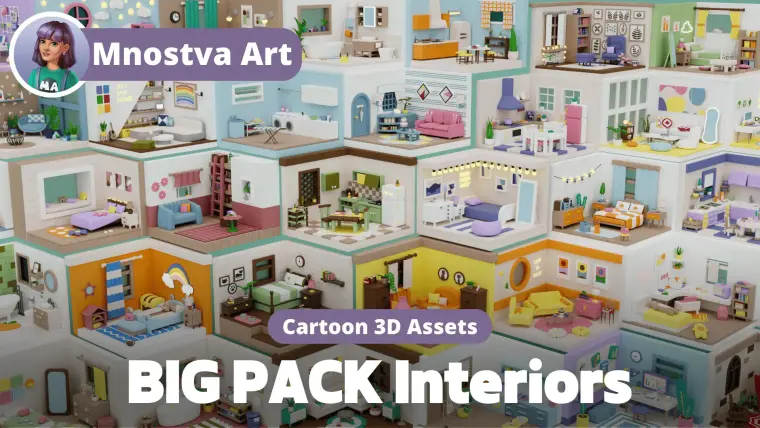 BIG PACK Cozy Cartoon Rooms Interiors