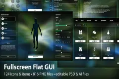 Fullscreen Flat GUI / UI Kit - transparent, rpg pack